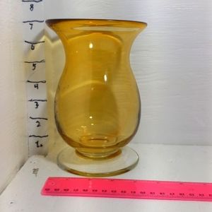 Yellow w/ clear footed bottom blown glass vase